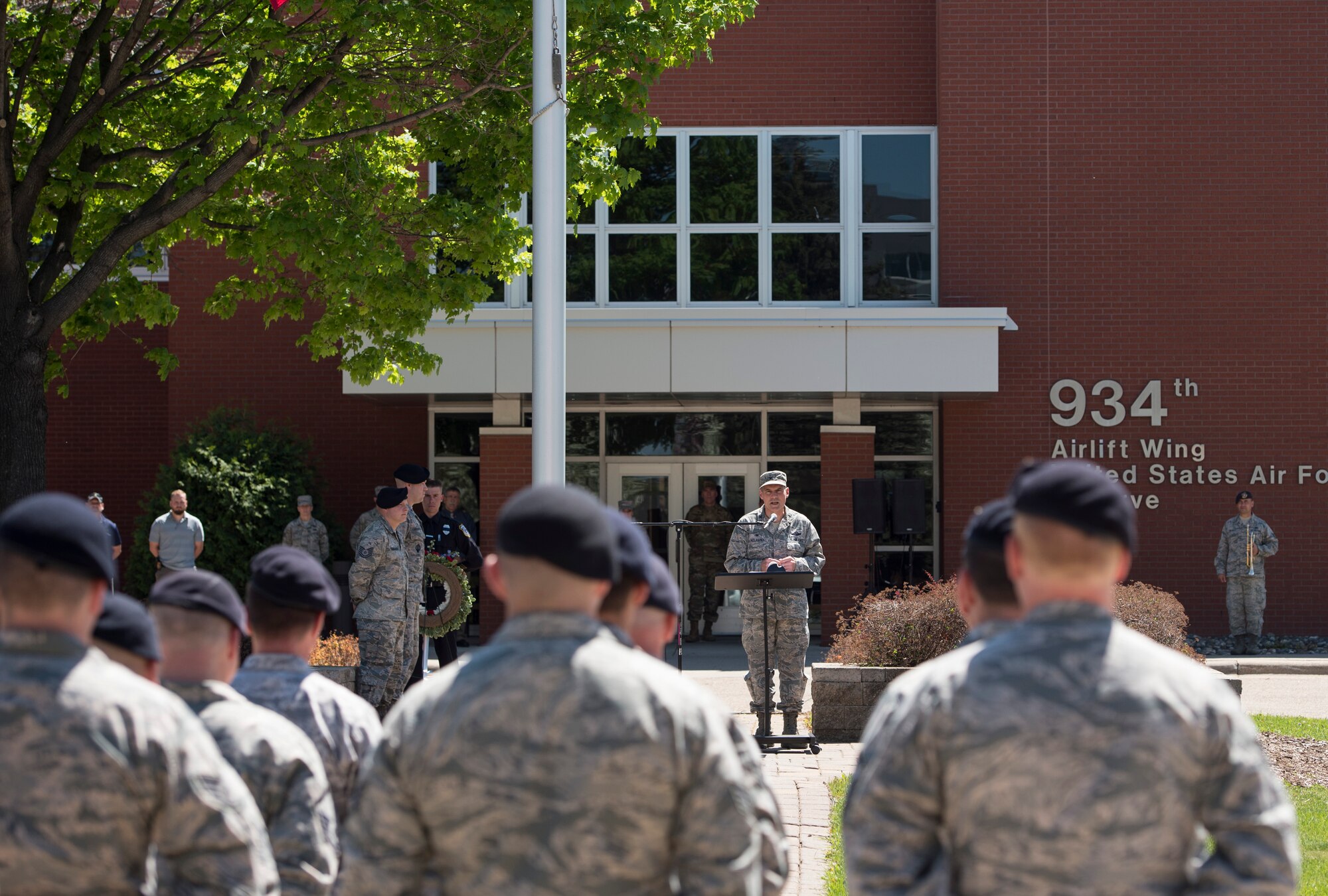 Defenders from the 133rd and 934th Security Forces Squadrons patriciate in the second annual Police Week Ceremony in Minneapolis, Minn., May 15, 2019.