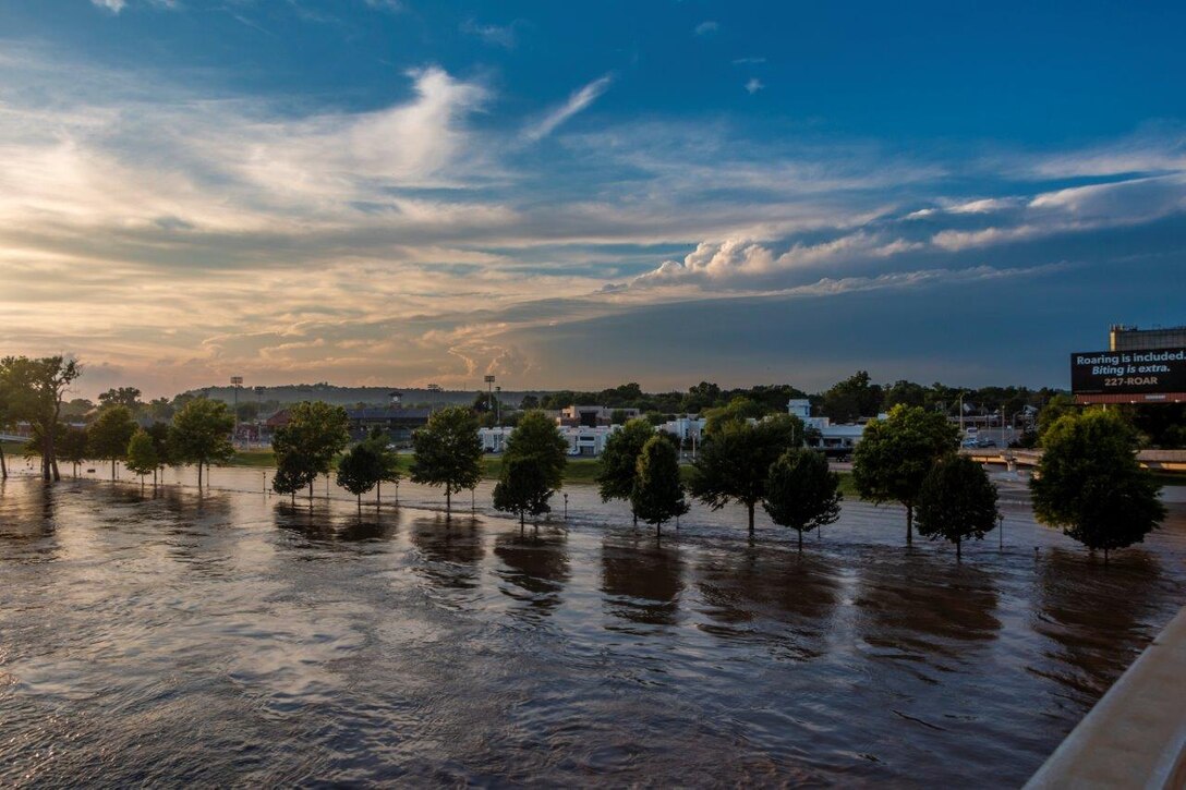 Photo overlooking the Arkansas River from North Little Rock into Little Rock