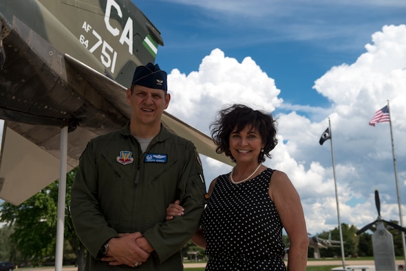 Col. Joe Kunkel, 366th Fighter Wing commander and Janine Sijan-Rozina, Capt. Lance P. Sijan’s sister, visit the Capt. Lance P. Sijan memorial at Holt Park, May 30th 2019 at Mountain Home Air Force Base, Idaho. Sijan-Rozina visited several locations on base during the two-day MHAFB premiere of the documentary “SIJAN” and spoke to next-generation Gunfighters about her brother’s story. (U.S Air Force photo by Airman 1st Class JaNae Capuno)