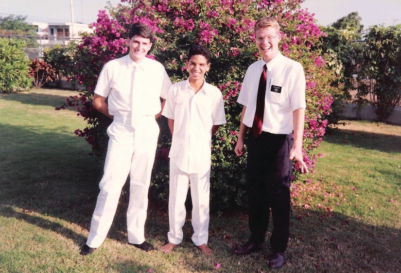 Elder Joseph Green, right, while serving as a missionary for the Church of Jesus Christ of Latter-day Saints in the Dominican Republic in 1989 where his companion was shot and he had to find medical help.