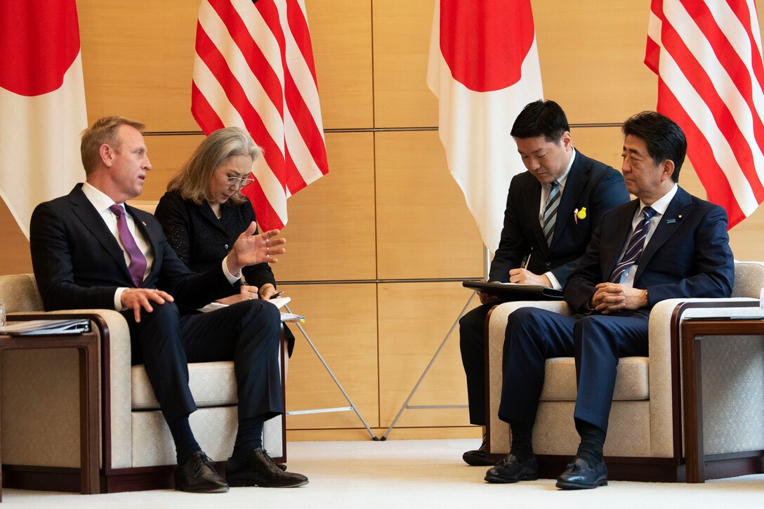 Acting Defense Secretary Patrick M. Shanahan meets with Japanese Prime Minister Shinzo Abe.