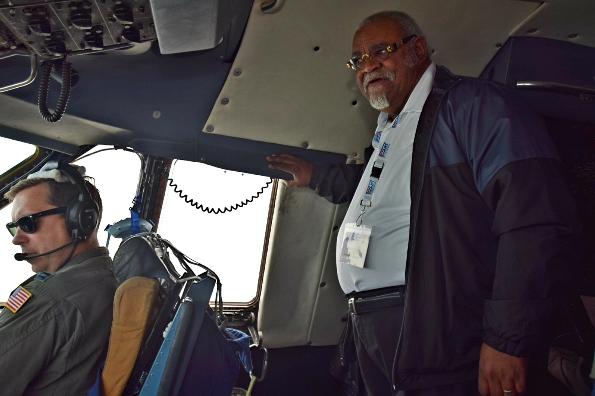 Jerry W. Dailey, Macedonia Baptist senior pastor, observes pilots flying the C-5M Super Galaxy during the 433rd Airlift Wing’s annual Clergy Day flight June 1, 2019, at Joint Base San Antonio-Lackland, Texas.