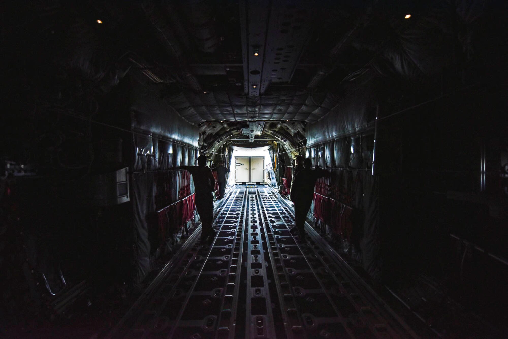 96th Aerial Port Squadron air transportation specialists practice static load training on a C-130J on June 2, 2019 at Little Rock Air Force Base, Ark.