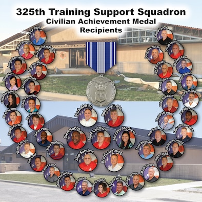 Forty-six civilian employees from the 325th Training Support Squadron received Civilian Achievement medals after Hurricane Michael hit Tyndall Air Force Base, Florida, in October of 2018.