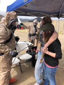 Members of the Utah National Guard provide assistance following a nuclear fallout scenario exercise at Camp Williams in Bluffdale to showcase the Homeland Response Force’s capabilities on Saturday, March 23, 2019. The training involved drills on on responding to a 10-kiloton nuclear blast and included rescue, extraction, decontamination and medical attention.