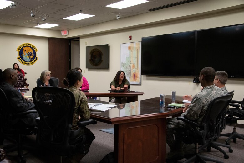 Danna Plewe, Air Force Employee Assistance Program (AF EAP) manager, talks to members who supervise civilian government employees,