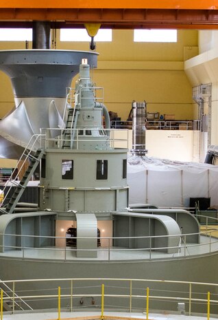 Burbank, WA. Ice Harbor Dam personnel installed an advanced technology turbine, the first of its kind, on June 8, 2018. This fixed blade turbine runner was designed by U.S. Army Corps of Engineers personnel and Voith for power efficiency and to optimize the safety of fish navigating through Snake River dams.