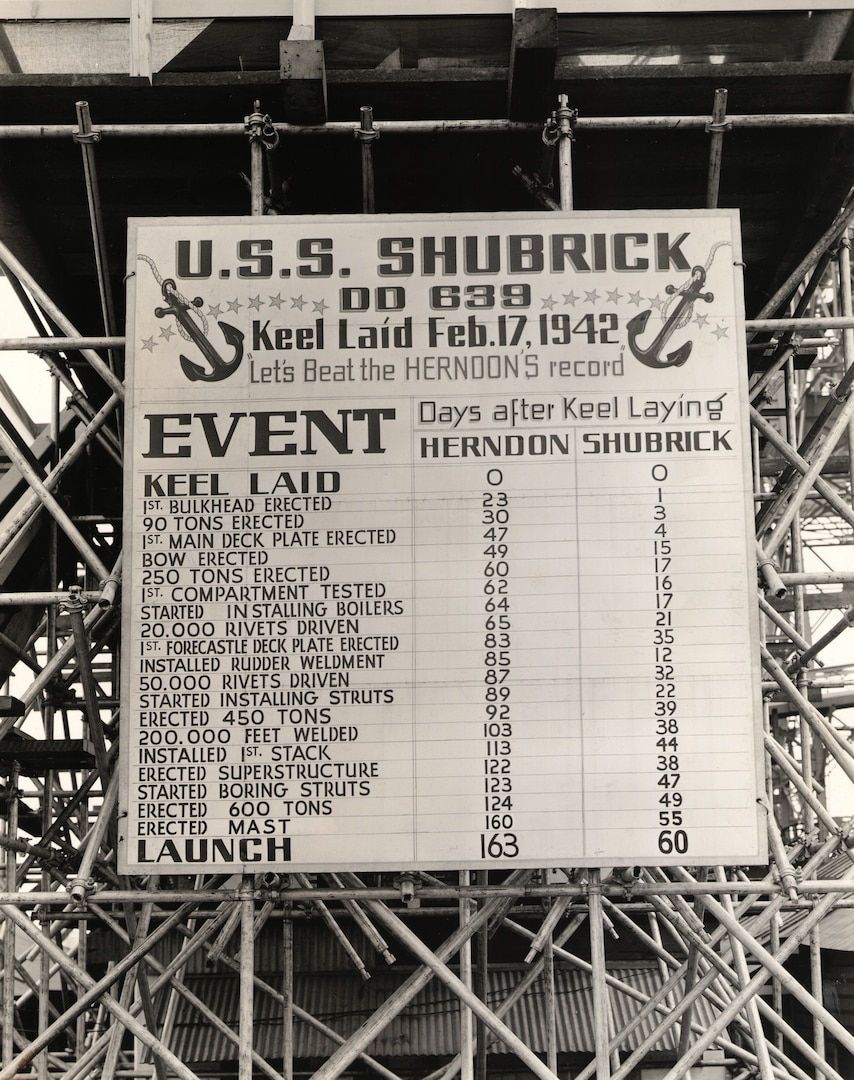 Among the five classes of ships NNSY built or modernized to support the invasion of Normandy on June 6, 1944, the shipyard constructed two destroyers.  The first was USS Herndon (DD-638), commissioned December 1942. On June 6, Herndon was ahead of the first wave of troops raining a volley of shells upon enemy targets on Omaha Beach. Despite drawing heavy fire, Herndon not only remained intact but stayed another two weeks shoring up the Allied grip on the region.   The 1,630-ton destroyer USS Shubrick (DD-639) was also constructed in 1942, in record time, at NNSY.  Shubrick supported Normandy clearing the beach at Belfast for Allied troops.   Shubrick stayed in the region well into July, serving as escort, providing fire support, and conducting anti-submarine patrols.