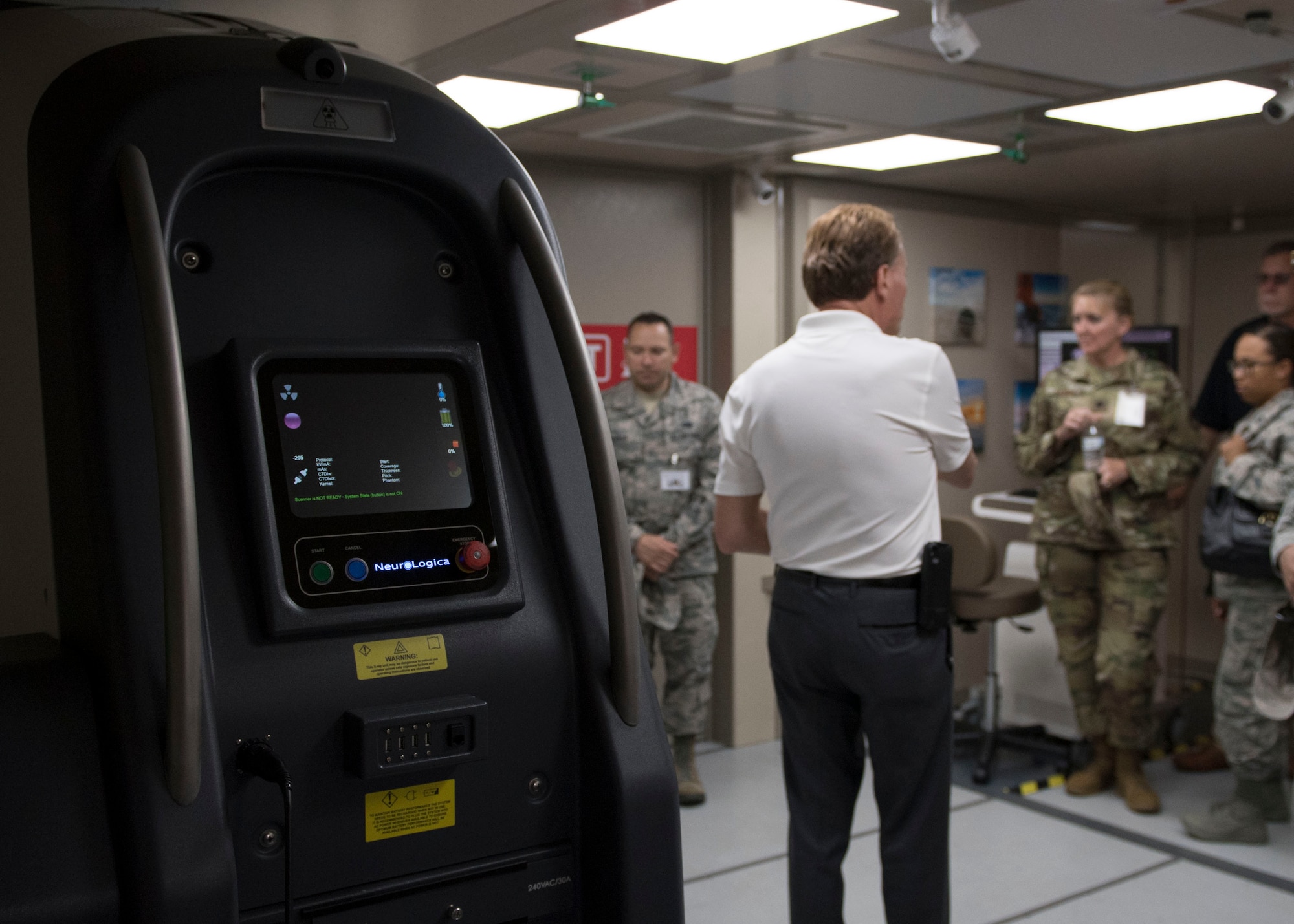 A medical equipment company representative explains the benefits of newly redesigned medical units during the Manpower and Equipment Force Packaging Summit at Joint Base Langley-Eustis, Virginia, June 4, 2019.