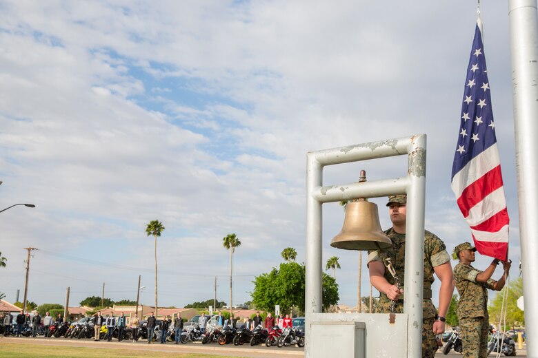 U.S. Marines, Sailors, and civilians participate in the 6th annual Sexual Assualt Prevention and Response (SAPR) motorcycle ride on Marine Corps Air Station (MCAS) Yuma, April 12, 2019. The SAPR motorcycle ride is held annually through the Marine Corps Community Service (MCCS) program in efforts to raise awareness. (U.S. Marine Corps photo by Sgt. Allison Lotz)