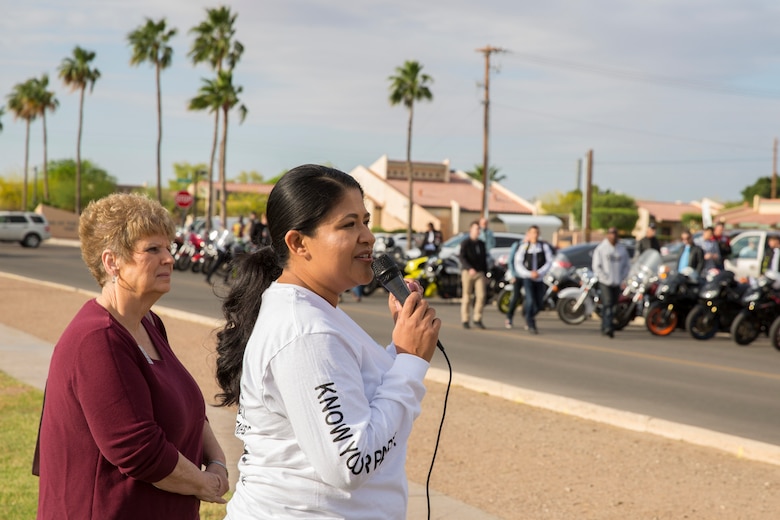 U.S. Marines, Sailors, and civilians participate in the 6th annual Sexual Assualt Prevention and Response (SAPR) motorcycle ride on Marine Corps Air Station (MCAS) Yuma, April 12, 2019. The SAPR motorcycle ride is held annually through the Marine Corps Community Service (MCCS) program in efforts to raise awareness. (U.S. Marine Corps photo by Sgt. Allison Lotz)