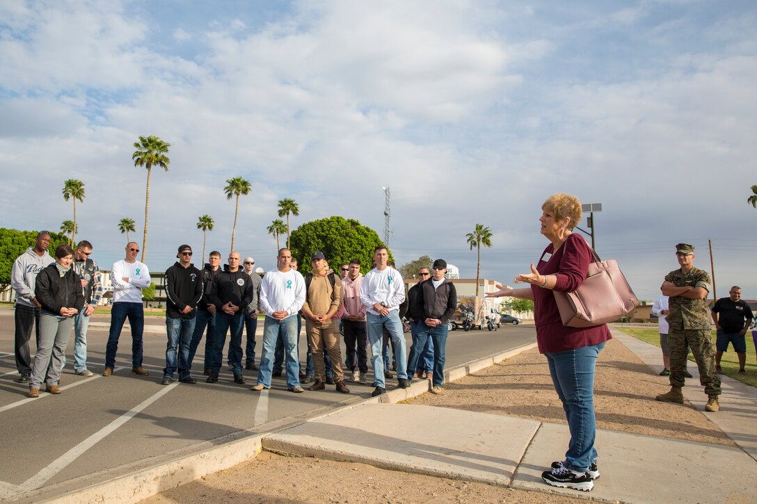 U.S. Marines, Sailors, and civilians participate in the 6th annual Sexual Assualt Prevention and Response (SAPR) motorcycle ride on Marine Corps Air Station (MCAS) Yuma, April 12, 2019. The SAPR motorcycle ride is held annually through the Marine Corps Community Service (MCCS) program in efforts to raise awareness. (U.S. Marine Corps photo by Sgt. Allison Lotz)