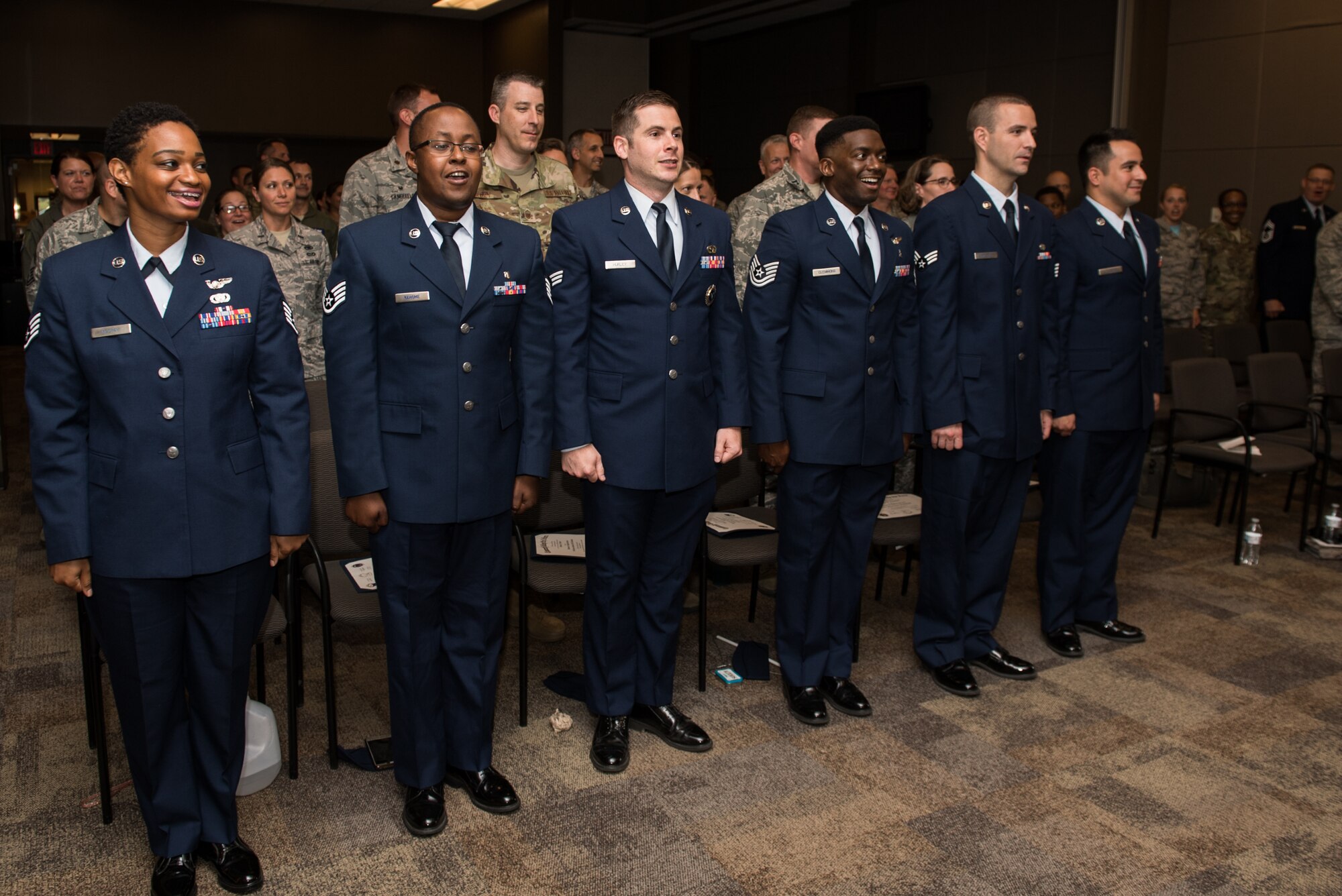 Airmen with the 932nd Airlift Wing graduate from the Community College of the Air Force,  June 2, 2019, Scott Air Force Base, Illinois. CCAF started in the early 1970s as a way to gain accreditation and recognition for training by the Air Force. (U.S. Air Force photo by Master Sgt. Christopher Parr)