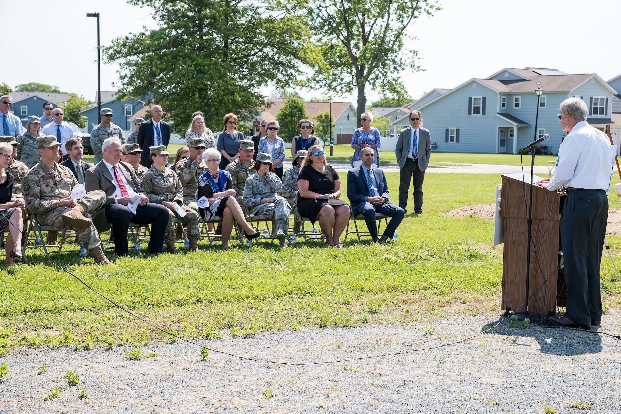 Sen. Tom Carper, D-Del., speaks at a groundbreaking ceremony for the new Welch Elementary School/Dover Air Base Middle School June 3, 2019, in the family housing area at Dover Air Force Base, Del. The $48 million  project federally funded by the Department of Defense Education Activity will be built at the football field across the street form the Youth Center and adjacent to the existing elementary and middle schools. Scheduled to open at the beginning of the 2021 school year, the new building will have more than 105,000 square feet in learning space for approximately 490 students. (U.S. Air Force photo by Roland Balik)
