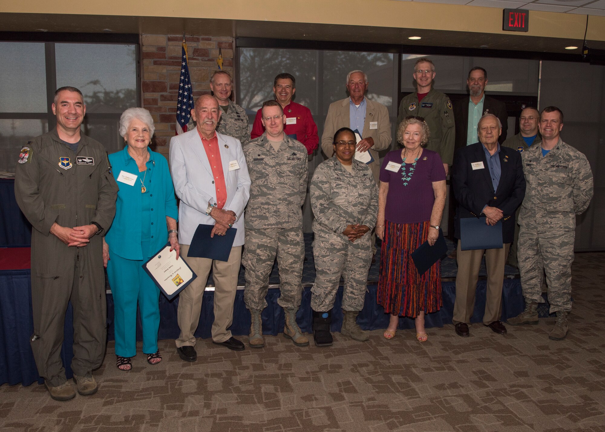 Col. Joseph Campo, 49th Wing commander (left) poses with all 49th Wing group commanders and 2019 commanders emeritus, May 31, 2019, on Holloman Air Force Base, N.M. The designation of commander emeritus is the highest honor the 49th Wing can present a civilian civic leader. (U.S. Air Force photo by Staff Sgt. BreeAnn Sachs)