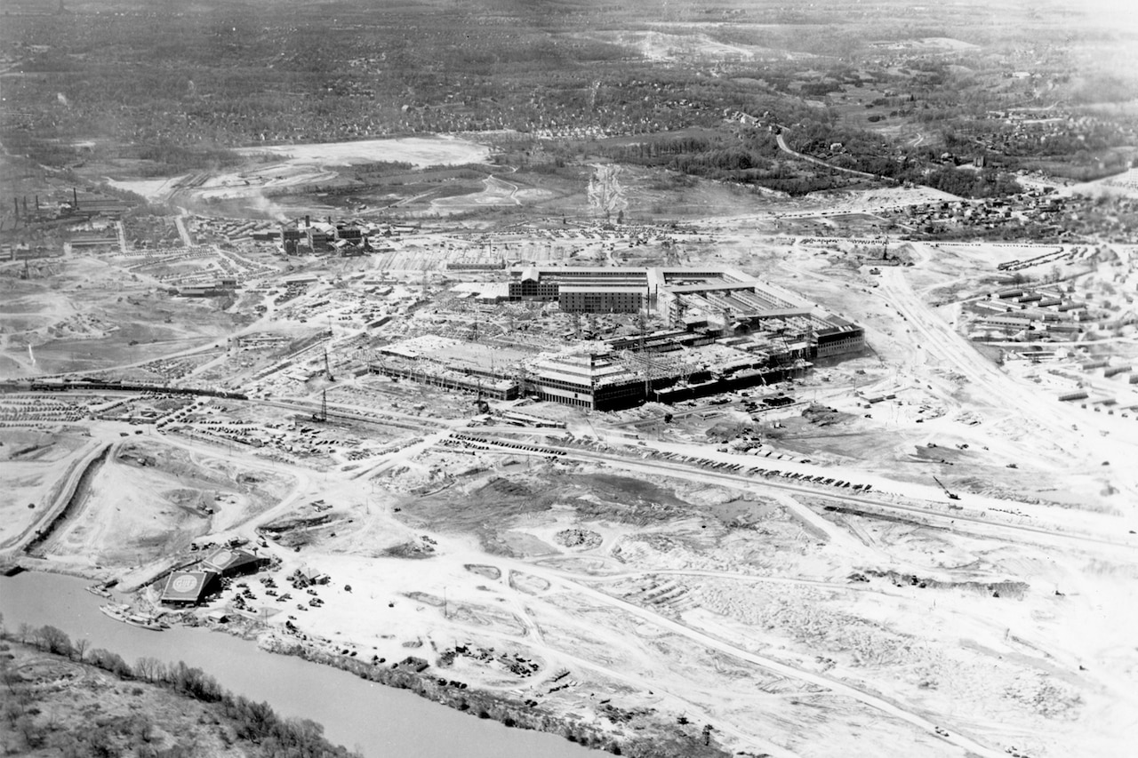 Four of the five sides of the Pentagon building are visible on a massive plot of land that’s under construction.