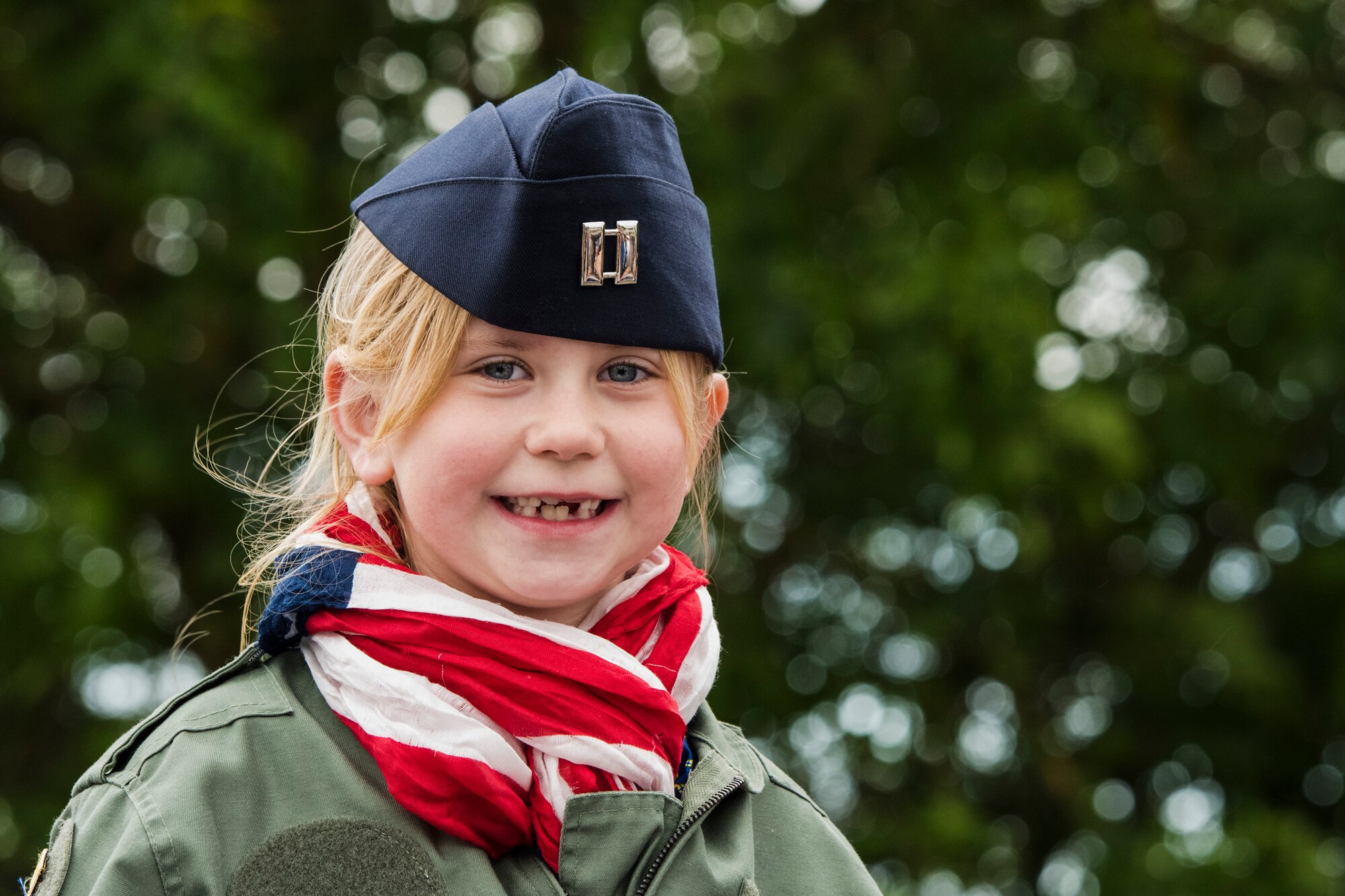 A French child smiles for a photo following the conclusion of a ceremony held in honor of all airborne troops and flight crew that served on D-Day in Picauville, France, June 4, 2019. The ceremony’s guest speaker, U.S. Air Force Maj. Gen. John B. Williams, United States Air Forces in Europe and Air Forces Africa mobilization assistant to the commander, said how real the memories of D-Day are for families living in Normandy, France, as if it happened yesterday. Williams said it’s very gratifying to know the events that transpired 75 years ago will be remembered well into the future in large part because of the French effort to ensure the memories of D-Day remain eternal. (U.S. Air Force photo by Senior Airman Kristof J. Rixmann)