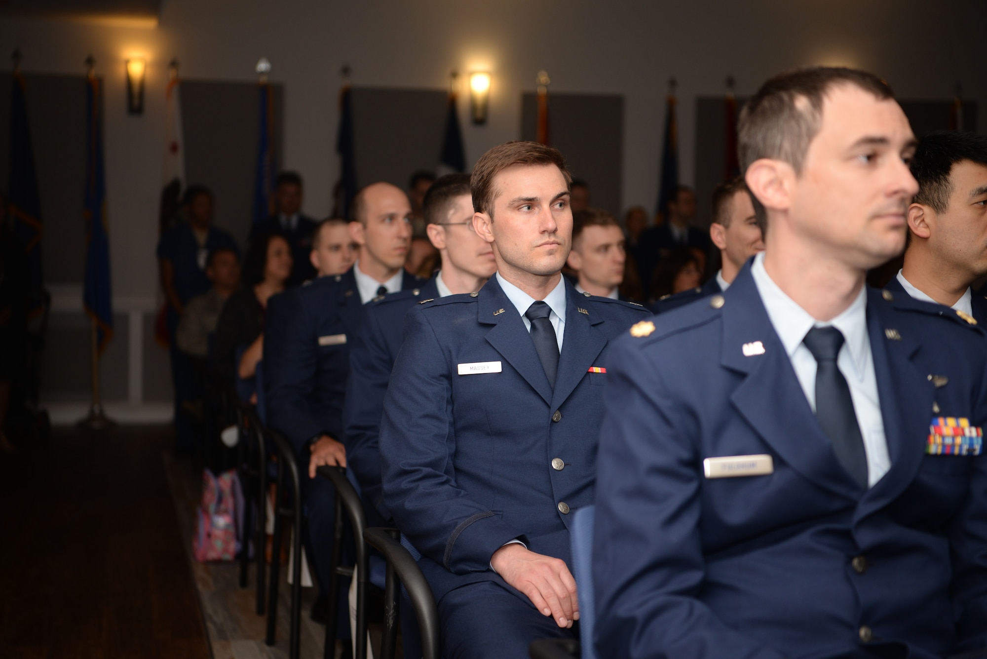 Graduate Medical Education program residents prepare to graduate inside the Don Wylie Auditorium at Keesler Air Force Base, Mississippi, May 23, 2019.