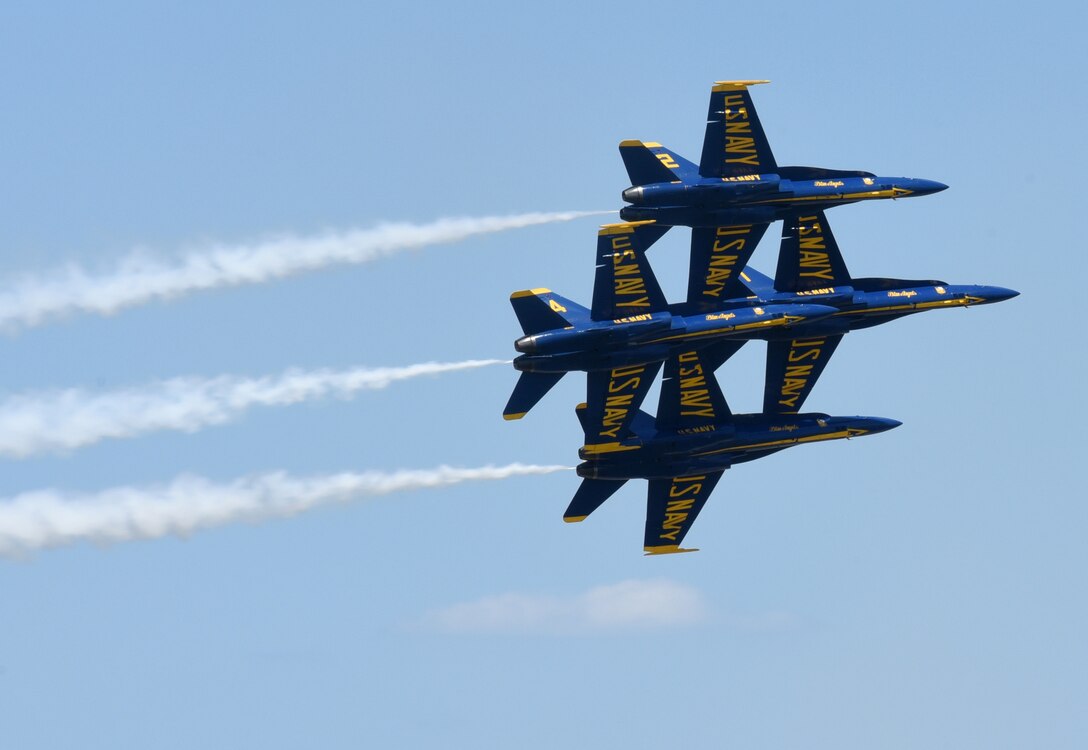 The Navy Blue Angels perform at the 2019 Star Spangled Salute Air and Space Show at Tinker Air Force Base. (U.S. Air Force photo/Kelly White)