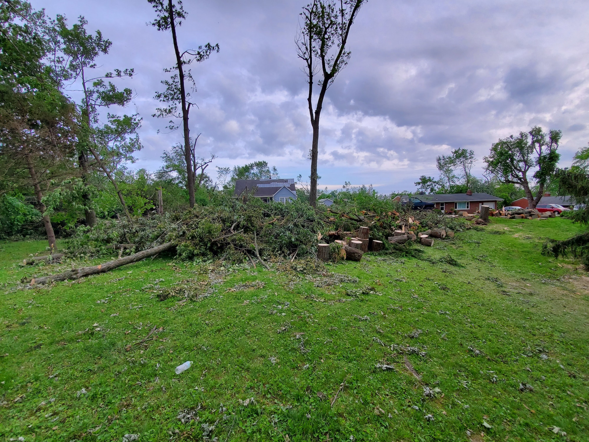 Air Force Research Laboratory employees helped others in need of assistance after multiple tornadoes struck areas surrounding Wright-Patterson Air Force Base during the evening of Memorial Day 2019. Trees were uprooted, roofs were torn off, and in some cases, entire structures were destroyed by the storms. (U.S. Air Force Photo/ Capt. Evan McDowell)