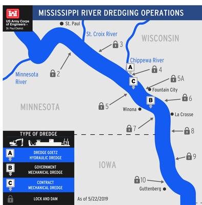 graphic showing location of dredging operations on the Mississippi River
