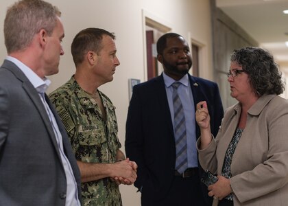 Master Chief Petty Officer John Lonsdale, Naval Support Activity command chief, meets with Educational Administrator to discuss logistics and future goals of Joint Base Charleston’s Naval College campus, June 4, 2019. The new campus will offer college classes in August 2019 for service members and their families to progress toward their educational goals. . Military leaders recognize the value and importance of advanced education and encourage members to pursue an education program through one or more of the educational programs available to them.