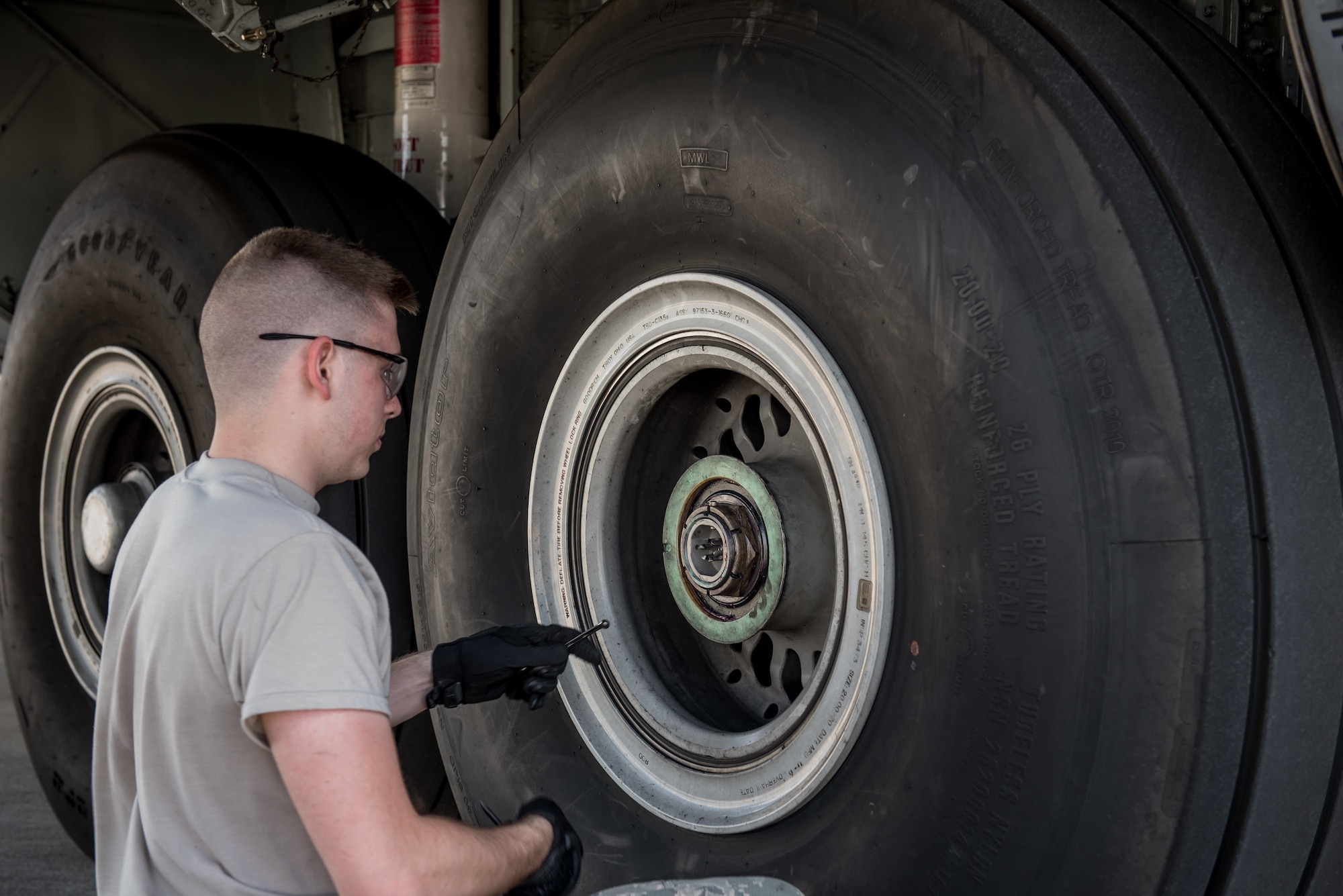 Airman 1st Class Matthew Dunlap, a crew chief in the Kentucky Air National Guard’s 123rd Airlift Wing, prepares for a class on how to change tires on C-130 Hercules aircraft at Maintenance University in Savannah, Ga., May 18, 2019. The four-day intensive training event was held at the Combat Readiness Training Center from May 19 to 22.