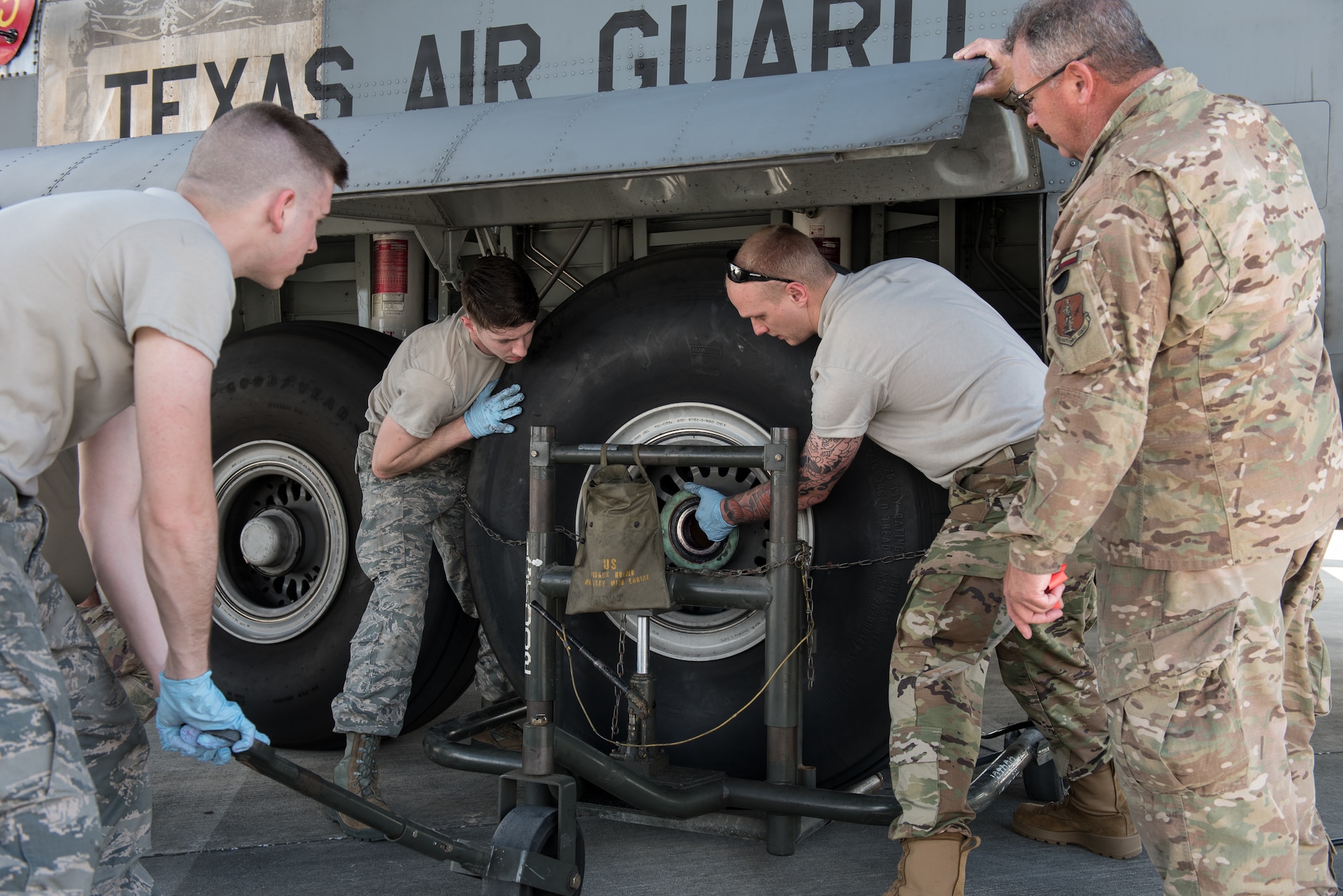 Students attending Maintenance University in Savannah, Ga., receive training on how to change the tires of C-130 Hercules aircraft May 18, 2019. The four-day course was held at the Combat Readiness Training Center from May 19 to 22.