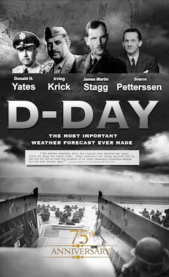 An Illustration commemorating the 75th anniversary of the D-Day invasion, depicting the meteorologists responsible for the invasion’s weather planning. The weather forecast that led to June 6, 1944, being selected as the date to begin Operation Overlord is widely regarded as the most important weather forecast in history. (U.S. Air Force illustration by Josh Plueger)