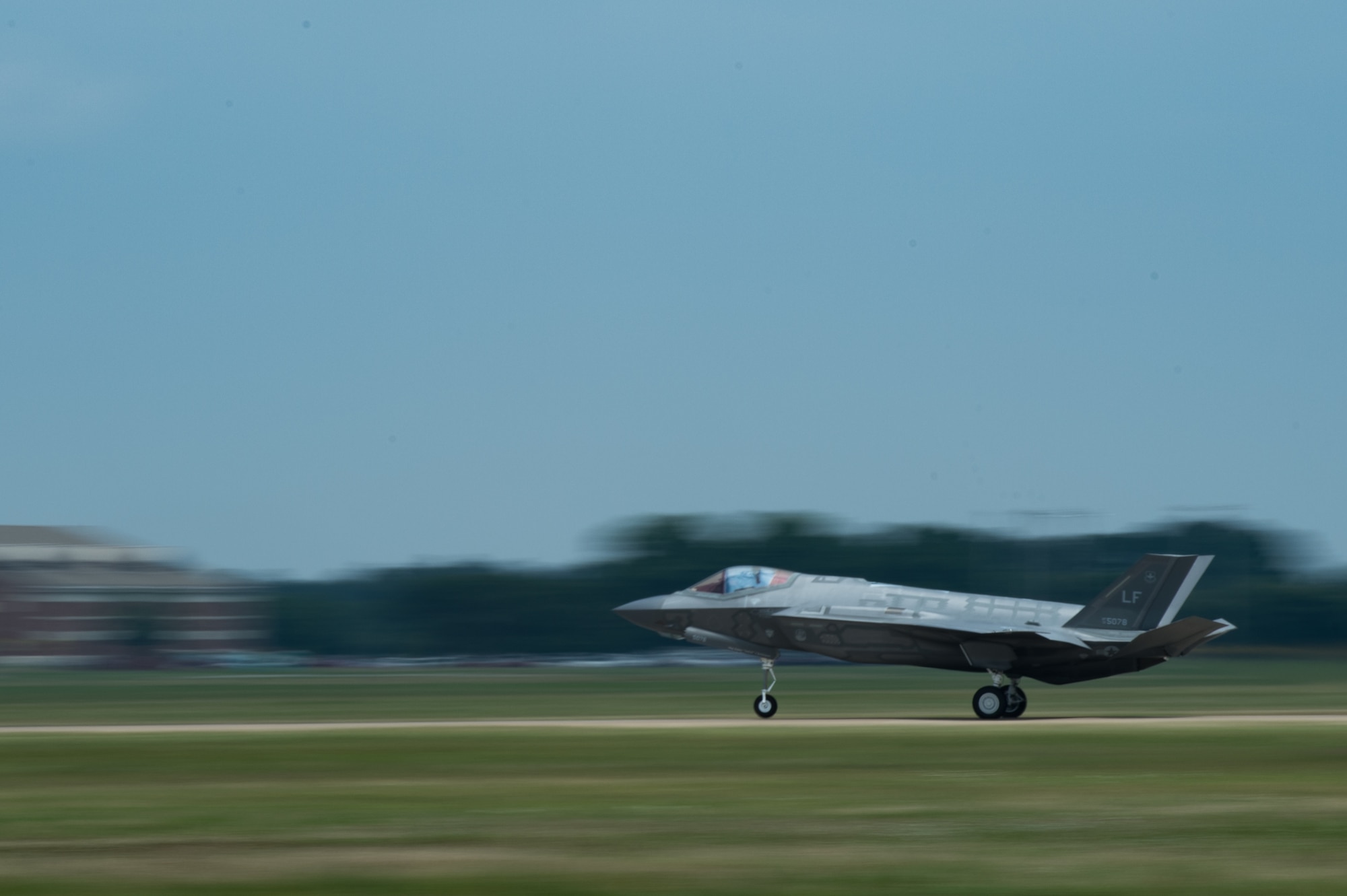 .S. Air Force Capt. Andrew “Dojo” Olson, F-35 Lightning II Demonstration Team pilot, takes off at Joint Base Langley-Eustis, Virginia, June 6, 2019.