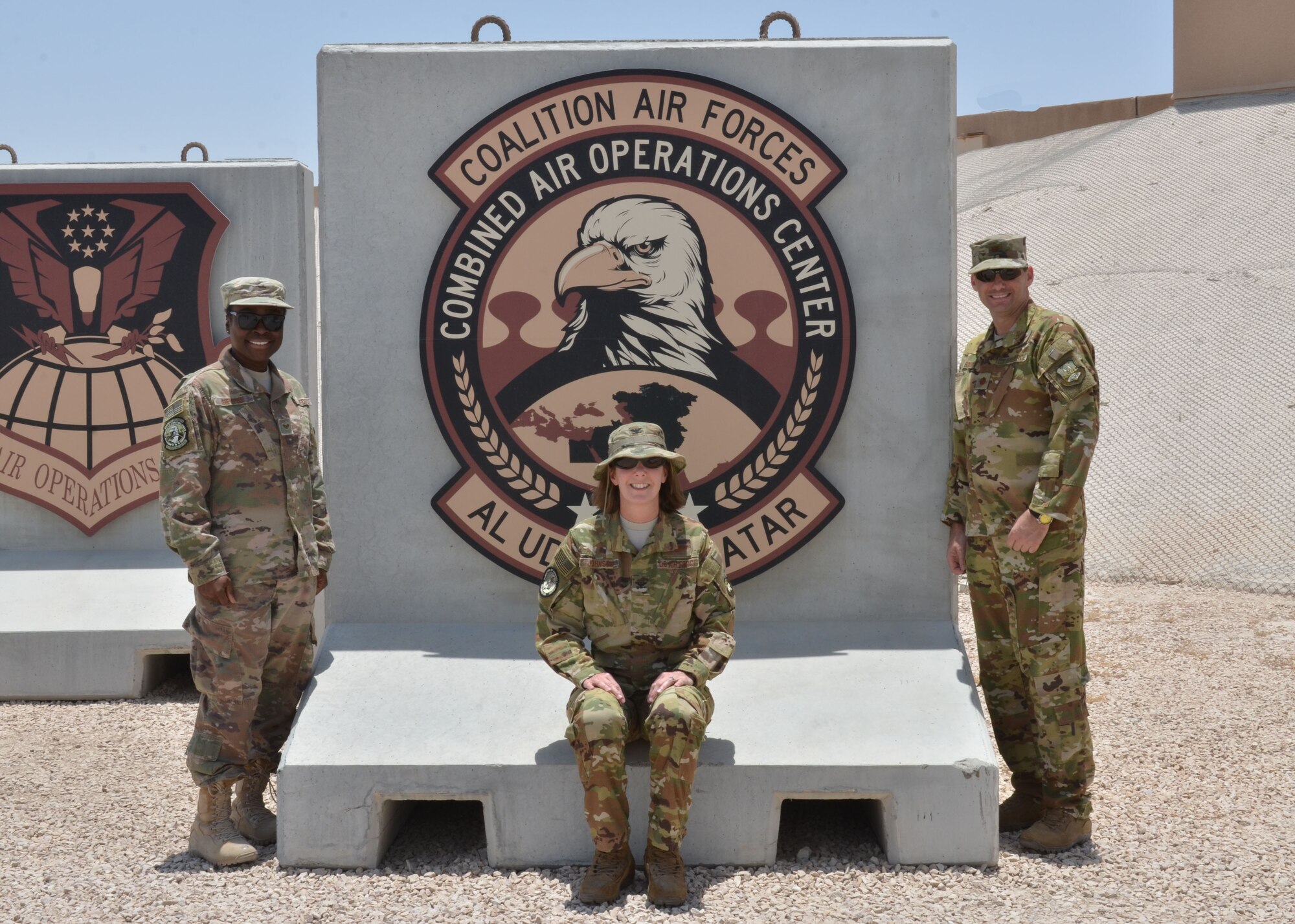Col. Jennie R. Johnson, 403rd Wing commander, served as the Director of Mobility Forces in the Combined Air perations Center at Al Udeid Air Base, Qatar, in 2018. She served in the CAOC with Tech. Sgt. Sabine Severe, left, a member of the 403rd Force Support Squadron, and Maj. Kelly Soich, right, 403rd Aircraft Maintenance Squadron commander. She took command in May 2017. The 403rd Wing Change of Command is June 9 at 1 p.m. at the Fuel Cell.