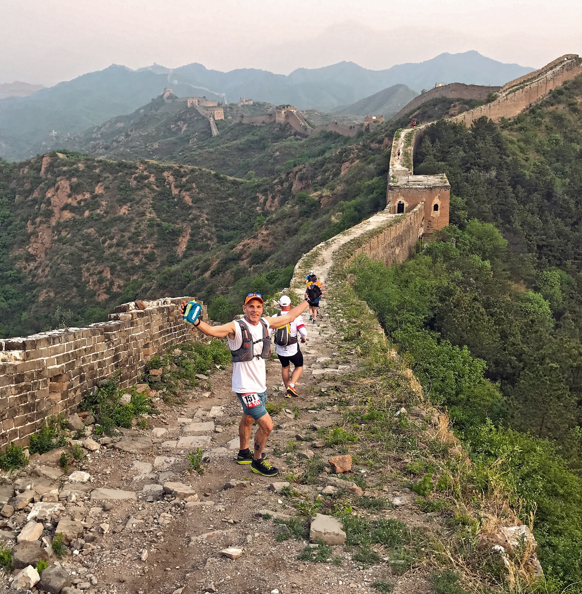 Bruce Robie, 225th Support Squadron National Airspace Defense program manager, runs the Conquer the Wall Marathon in Beijing, China, May 11, 2019.  Robie placed 10th overall, first in his age group of 50-59 and was the oldest competitor.  He completed the marathon in 9.5 hours. (Courtesy photo)