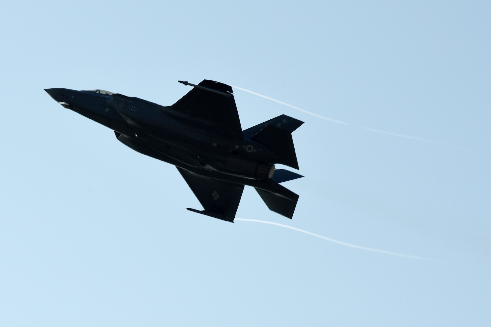 An F-35A Lightning II fighter jet from the 388th Fighter Wing at Hill Air Force Base, Utah, takes off during Astral Knight 2019 on June 3, 2019, at Aviano Air Base, Italy. The U.S. Air Force has deployed one squadron of F-35A Lightning II fighter jets, Airmen, and associated equipment to Aviano Air Base, Italy, from the 388th and 419th Fighter Wings, at Hill AFB, Utah. (U.S. Air Force photo by Tech. Sgt. Jim Araos)