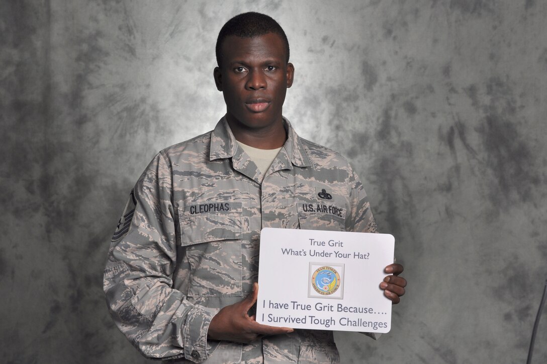 Master Sgt. Shawn Cleophas proves he has True Grit through persevering through the obstacles in life and also for choosing to seek help. Cleophas is a member of the 552nd Maintenance Group. (U.S. Air Force photo/Kelly White)
