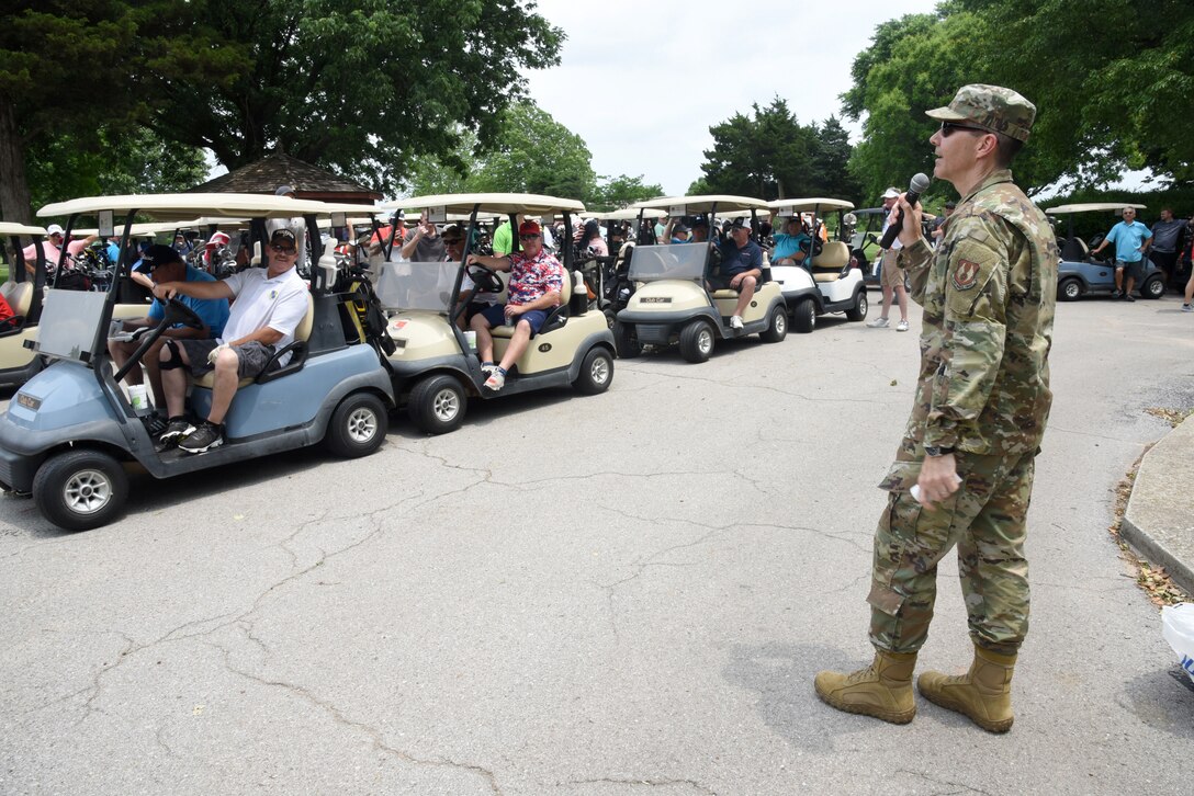 72nd Air Base Wing Vice Commander Col. Eddie Taylor gave opening remarks at the 72nd Air Base Wing Golf Tournament May 23. 137 people participated in the annual event. (U.S. Air Force photo/Kelly White)