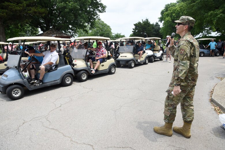 72nd Air Base Wing Vice Commander Col. Eddie Taylor gave opening remarks at the 72nd Air Base Wing Golf Tournament May 23. 137 people participated in the annual event. (U.S. Air Force photo/Kelly White)