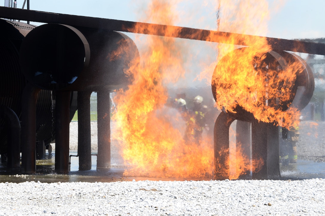Firefighters from the Czech Republic air force, the 155th Air Refueling Wing, Nebraska Air National Guard and Offutt Air Force Base fire department participate in live-fire training June 5, 2019, at the fire pit on Offutt AFB. This is the second year the Nebraska ANG and the Czech Republic has participated in the State Partnership Program. The SPP has been around for 25 years and includes 76 partnerships with 81 nations around the world.