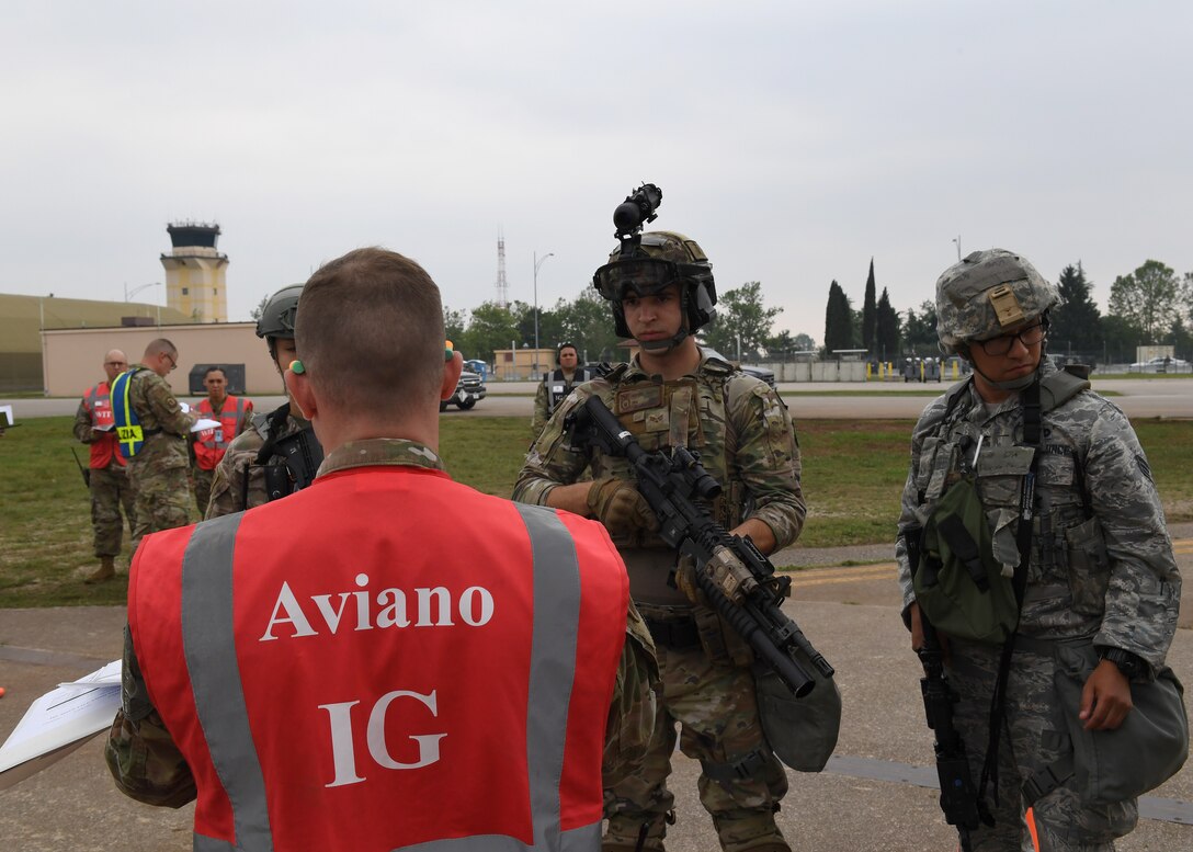 Members of the 31st Security Forces Squadron participate in a Full Spectrum Readiness exercise, Aviano Air Base, Italy, June 5, 2019.