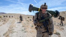 U.S. Marine Corps Lance Cpl. Thomas R. Norris, an antitank missile gunner with 1st Battalion, 1st Marine Regiment, 1st Marine Division, patrols during an integrated training exercise at Marine Corps Air Ground Combat Center, Twentynine Palms, California, April 28, 2019.