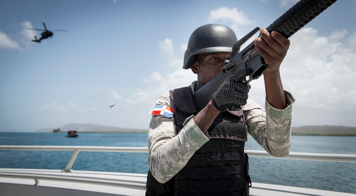 A member of the Dominican Republic Navy partakes in the final boarding exercise.