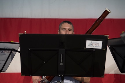 Master Sgt. Christopher Stahl, a bassoonist with the U.S. Air Force Heritage Winds, performs for veterans and community members June 6th, 2019 in Mount Pleasant, S.C.