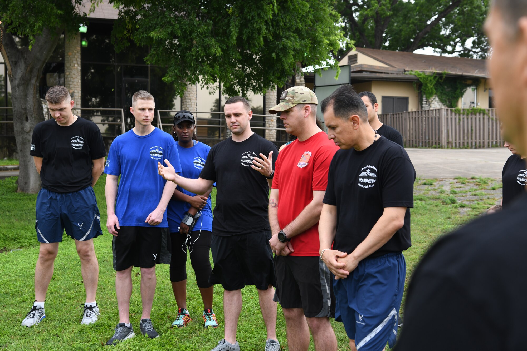 Members of the Air Forces transportation community share stories and memories of fallen  aerial porters during the 6th annual Port Dawg Remembrance Run May 18, 2019, at Joint Base San Antonio-Lackland, Texas.