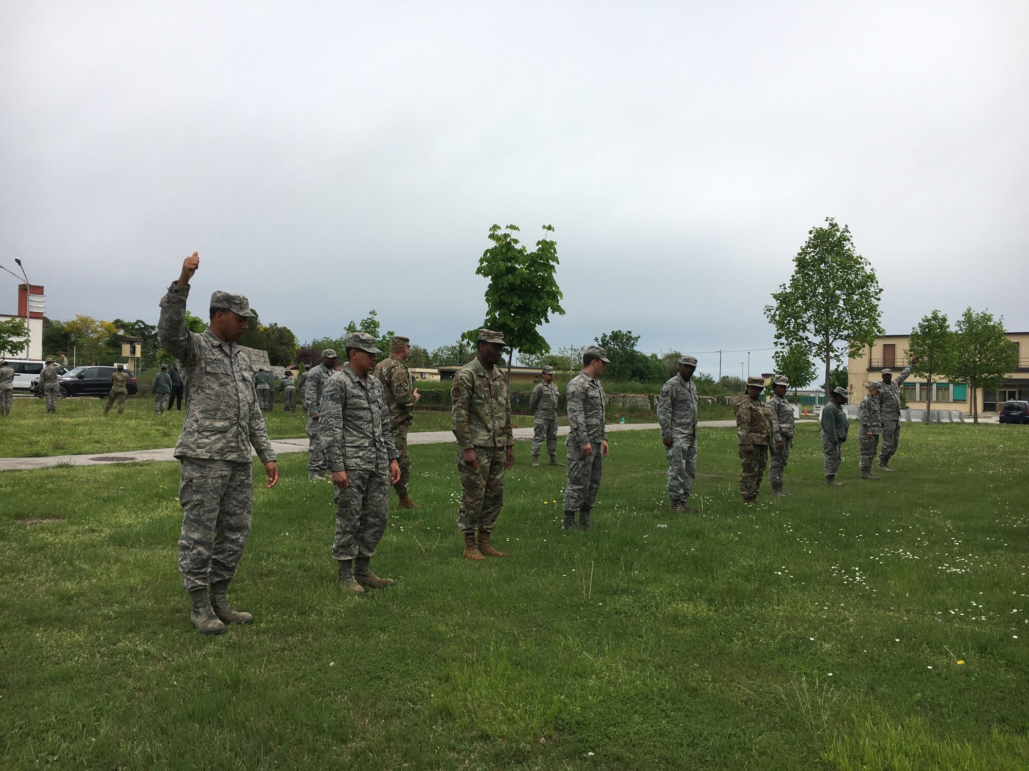 Members from the 111th Attack Wing teach a class on field sobriety testing and held a practical exercise with both the active duty and ANG members. Italy, May, 8. (Courtesy Photo)