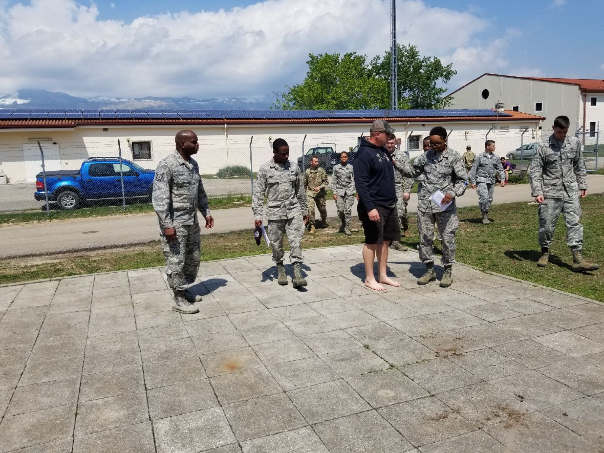 Members from the 111th Attack Wing teach a class on field sobriety testing and held a practical exercise with both the active duty and ANG members. Italy, May, 8. (Courtesy Photo)