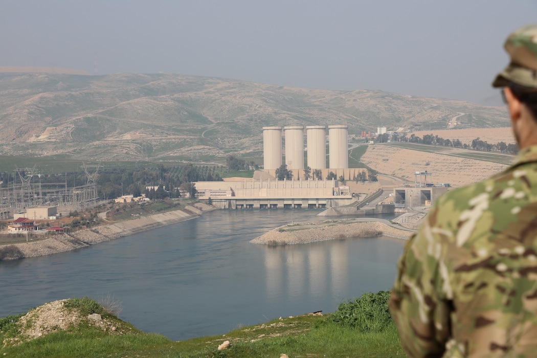 Brig. Gen. Susan Henderson, director of Logistics for the Combined Joint Task Force-Operation Inherent Resolve, overlooks the Mosul Dam in Iraq. Henderson toured the dam and visited with the U.S. Army Corps of Engineers Mosul Dam Task Force on Feb. 26, 2019.
