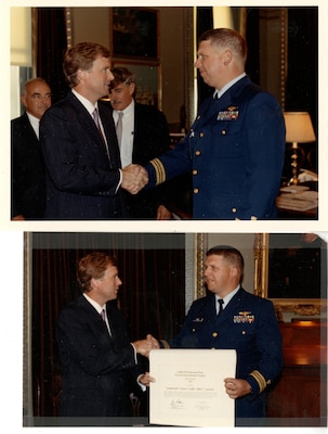 LT(jg) Currier receiving Clifford B. Harmon Trust Harmon International Trophy Aviator 1980