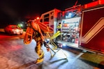 U.S. Soldiers attending training at the 218th Regional Training Institute, South Carolina Army National Guard, are tested on evacuation, safety and accountability measures during a night-time fire drill held at the McCrady Training Center in Eastover, South Carolina, June 8, 2019.