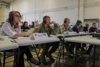 From left, Regional Administrator for the Federal Emergency Management Agency (FEMA) Region IV Gracia Szczech, Commander, US Army North (ARNORTH) Lt. Gen. Jeffrey Buchanan, Commander, Joint Task Force Civil Support (JTF-CS) Maj. Gen. William “Bill" Hall and Director of the Tennessee Emergency Management Agency (TEMA) Patrick Sheehan participate in a Commander’s Update Brief (CUB) during exercise Ardent Sentry 2019. The ARNORTH-led exercise was conducted in support of FEMA’s exercise Shaken Fury, which simulated a catastrophic earthquake along the New Madrid Seismic Zone (NMSZ) near Memphis, Tennessee that affected eight states. Exercise Shaken Fury tested the national incident management system. During the exercise, which ran from May 29 - June 5, nearly 100 JTF-CS personnel supported more than 50 command members who were forward-deployed to Nashville, Tenn.; Berry Field, Tenn.; Jackson, Miss.; Jefferson City, Mo. and Ft. Sam Houston, Tx. in response to a notional 7.7 magnitude earthquake in the New Madrid Seismic Zone (NMSZ). Ardent Sentry is a U.S. Northern Command exercise geared toward building and strengthening interagency relationships by providing defense support of civil authorities during the NMSZ earthquake scenario. (Official DoD photo by Mass Communication Specialist 3rd Class Michael Redd/released)