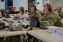 From right, Commander, Joint Task Force Civil Support (JTF-CS) Maj. Gen. William “Bill" Hall, Commander, US Army North (ARNORTH) Lt. Gen. Jeffrey Buchanan and Regional Administrator for the Federal Emergency Management Agency (FEMA) Region IV Gracia Szczech participate in a Commander’s Update Brief (CUB) during exercise Ardent Sentry 2019. The ARNORTH-led exercise was conducted in support of FEMA’s exercise Shaken Fury, which simulated a catastrophic earthquake along the New Madrid Seismic Zone (NMSZ) near Memphis, Tennessee that affected eight states. Exercise Shaken Fury tested the national incident management system. During the exercise, which ran from May 29 - June 5, nearly 100 JTF-CS personnel supported more than 50 command members who were forward-deployed to Nashville, Tenn.; Berry Field, Tenn.; Jackson, Miss.; Jefferson City, Mo. and Ft. Sam Houston, Tx. in response to a notional 7.7 magnitude earthquake in the New Madrid Seismic Zone (NMSZ). Ardent Sentry is a U.S. Northern Command exercise geared toward building and strengthening interagency relationships by providing defense support of civil authorities during the NMSZ earthquake scenario. (Official DoD photo by Mass Communication Specialist 3rd Class Michael Redd/released)