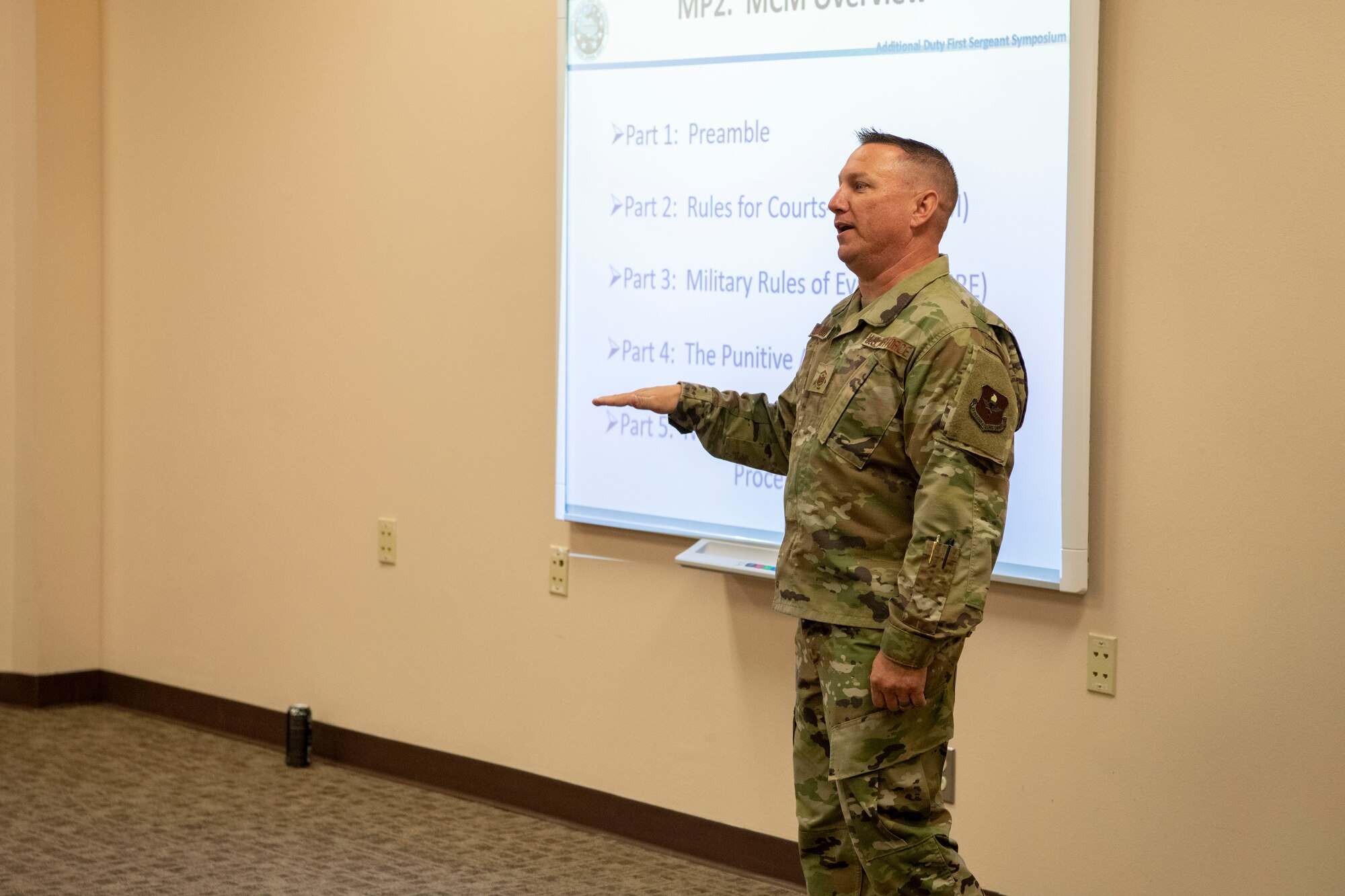 First Sergeant talk to group of training First Sergeants